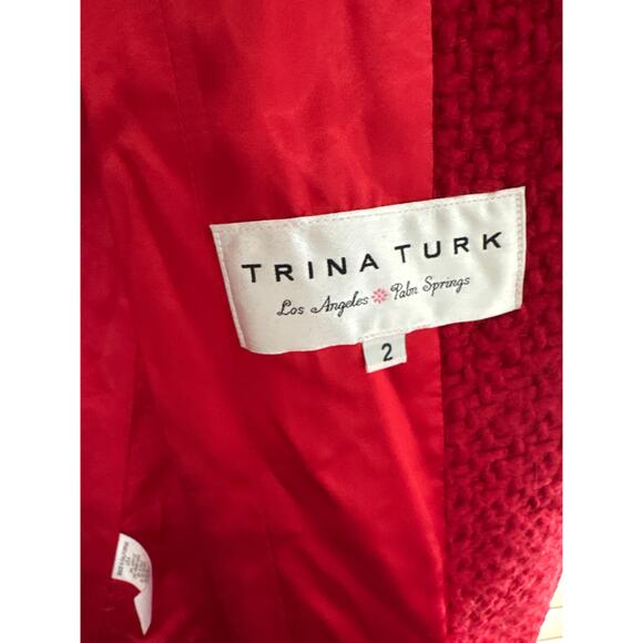 Trina Turk Red Boucle Wool Pea coat -Size 2 - Picture 2 of 11